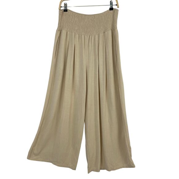 Anrabess Wide Leg Linen Blend Pants Women XL Beige High Waist Comfort Waistband - Picture 1 of 10